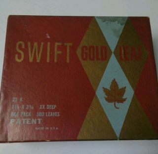 Vintage Swift Gold Leaf Box 3 3/8 " X 3 3/8 " 23kt Gold 11 Packets Containing 25