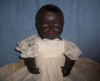 17 " Antique Vintage African American Black Baby Doll All Paper Papier Mache