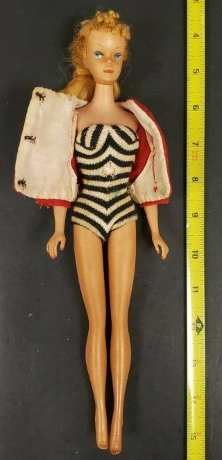 1959 Very Rare Vintage Barbie Doll Blonde Ponytail Bathing Suit Japan