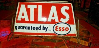 Very Rare Vintage Atlas Esso Gas Service Station Oil Tire Holder Display Sign