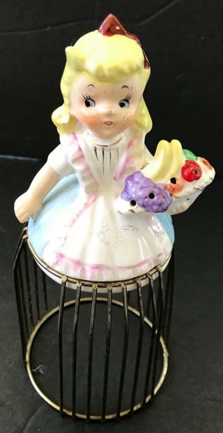 Htf Vintage Wire - Bottom Napkin Doll Lady Holding Fruit Basket