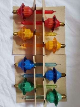 8 Vintage Paramount Saucer Bubble Lights C - 7 - 1 Blue,  2 Red,  2 Yellow,  3 Green