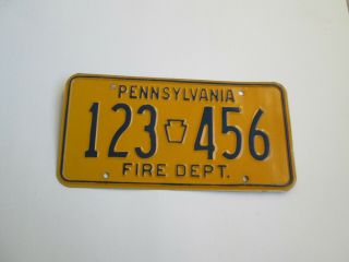 Vintage Pennsylvania Pa " Fire Dept.  " Ff Sample License Plate Nos