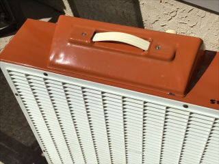 Vintage LAKEWOOD THERMO CONTROL DELUXE Collectible Metal Box Fan Amber (ORANGE) 6