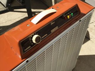 Vintage LAKEWOOD THERMO CONTROL DELUXE Collectible Metal Box Fan Amber (ORANGE) 8