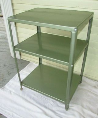 Vtg Table Metal Rolling Mid Century Industrial 3 Tier Kitchen Utility Bar Cart