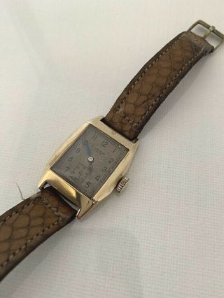 Vintage 1940s J.  W Benson Mens Gold Wristwatch Deco Style Hallmarked 9ct