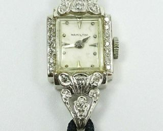 Vintage Hamilton 14k White Gold & Diamonds Ladies Watch,  Runs Fine