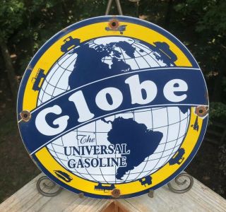Vintage Globe Gasoline Porcelain Sign,  Gas Station Pump Plate,  Motor Oil