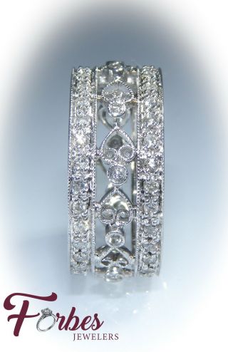 Vintage - Inspired 1/2 Carat Diamond Wide Ring In 14k White Gold 6.  4 Grams Sz 6.  75
