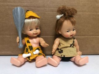 Vintage Flintstones Pebbles & Bamm Bamm 8” Dolls Ideal Toy Corp 1965