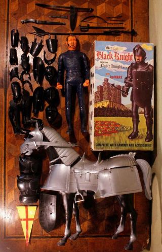 RARE Vintage 60s Marx Toys Sir Cedric Black Knight & Horse Series 1 UK Boxed WOW 2