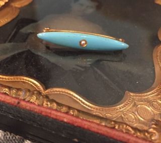 Vintage Antique Victorian 10k Turquoise Enamel Seed Pearl Bar Pin Brooch