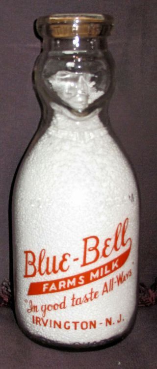 Vintage Baby Face Milk Bottle Cop the Cream Blue Bell Farm Milk Irvington,  N.  J. 3