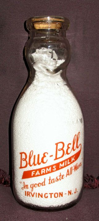 Vintage Baby Face Milk Bottle Cop the Cream Blue Bell Farm Milk Irvington,  N.  J. 4