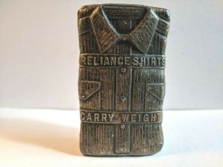 Vintage Reliance Shirts,  Salesman Sample/advertising Paperweight,  Great Piece