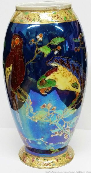 Vintage Carlton Ware Art Deco 3018 Luster Enamel Gilt Parrot Porcelain Vase
