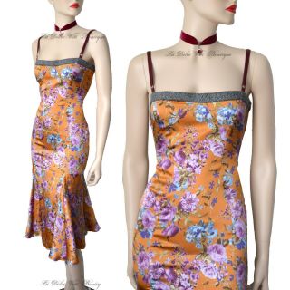 Dolce & Gabbana Dg Vintage Orange Floral Print Fishtail Dress Size Uk 8 Usa 4 40