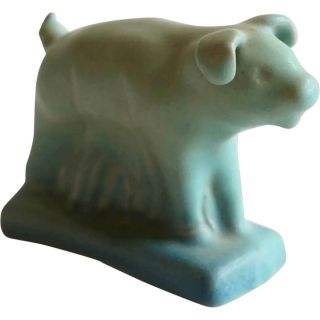 Vintage American Van Briggle Matte Green Glaze Pottery Pig Figurine C.  1950