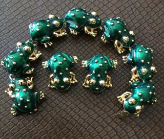 Vintage Kjl Kenneth Jay Lane Gold Tone Enamel Frog Bracelet & Clip Earrings