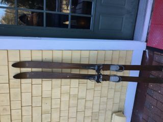 Antique C.  A.  Lund Wooden Downhill Skis 71 In.  Long N.  H.
