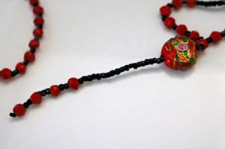 Art Deco Red Italian Wedding Cake Art Glass Bead Flapper Necklace,  32 