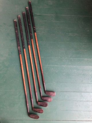 5 Vintage Ag Spalding Kro Flite Antique Wood Golf Clubs Set