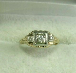 Antique 10kt Yellow & White Gold Diamond Ring 0.  09ct Size 5.  5 & 1.  2g