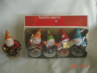 Vtg Shiny Brite Set 4 Pinecone Elf Gnome Ornaments 42 - 2030 Japan,  1 Extra