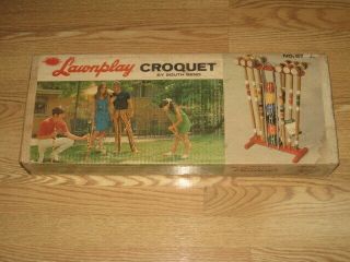 Vintage 1969 Lawnplay South Bend 6 Player Wooden Croquet Set Nib