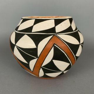 Vintage Acoma Pottery Olla Vase Signed E.  C.  Traditional Polychrome Geometric Pot