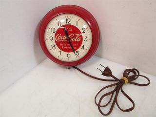Vintage Red General Electric Coca Cola Wall Clock With Cord Model: 2f06 7.  25 "