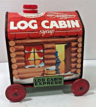 Rare Vtg Towles Log Cabin Syrup Express Wagon Advertising Promo Toy W/syrup Tin