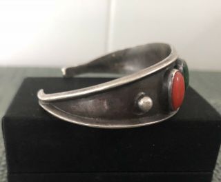 Early Vintage Navajo Old Pawn Turquoise Coral & Sterling Silver Cuff Bracelet 2