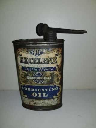 Vintage Excelene Lubricating Handy Oiler Oil Tin Humber Oil Co