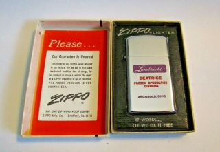 Vintage Zippo Lighter Salesman Sample Lambrecht Beatrice Archbold Ohio Unfired