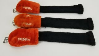 Vtg Ping Woods Headcovers Furry Orange 1,  4,  5