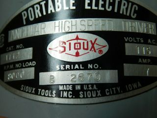 Vintage Sioux Portable Electric Angular High Speed Driver Cat.  No.  1712 5
