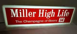 Vintage Miller High Life Champagne Of Beers Hanging Lighted Sign Ex Cond