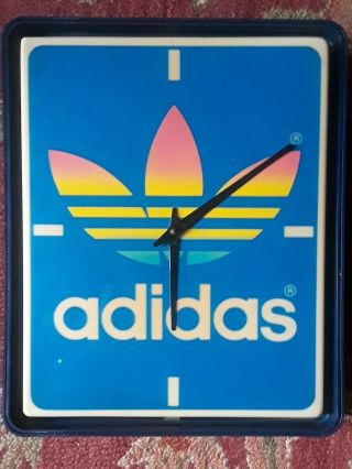 Rare Vtg 1982 Huge 16x14 Adidas Backlit Store Display Bright Blue Wall Clock