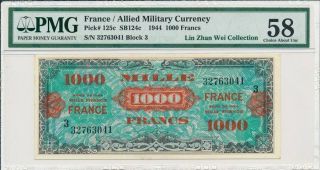 Allied Military Currency France 1000 Francs 1944 Rare Pmg 58