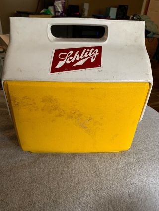 Schlitz Igloo Playmate Yellow 16 Qt.  Vintage Cooler Fun For Tailgate Or Mancave
