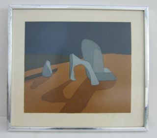 W.  Jackson Signed Vtg 1970 Modern Brutalist Boulders Ltd Ed 4/16 Serigraph 16x18