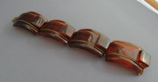 Vintage 3d Bakelite Carved Translucent Prystal Amber Root Beer Link Bracelet