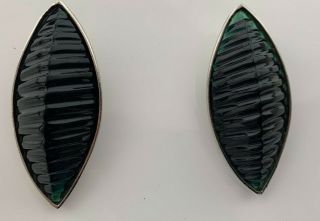 Vintage Yves Saint Laurent Emerald Green and Silver Clip on Large Earrings 3