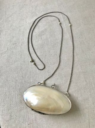 Antique Victorian Vintage Shell Purse Pentant Necklace