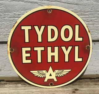 Vintage Tydol Flying A Gasoline Porcelain Sign Gas Station Pump Plate Tydol Oil