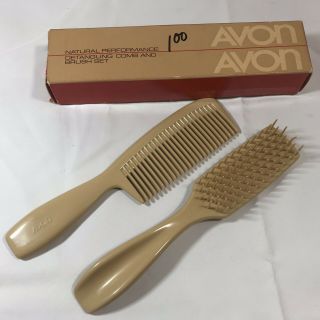 Avon Vintage Natural Detangling Comb Brush Set 1982 Wide Tooth Non Tearing
