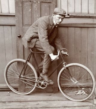 Man Racing Bicycle,  Vintage Photo By Launer 