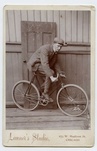 Man Racing Bicycle,  Vintage Photo by Launer ' s Studio,  W.  Madison St.  Chicago IL 2